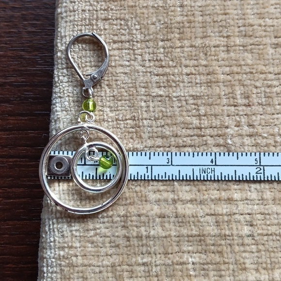 Silver Tone Double Ring  Green Beaded Dangle Earrings - Picture 5 of 5